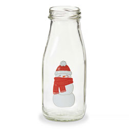 Snowman Glass Milk Bottle