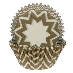 White and Gold Chevron Standard Cupcake Liners