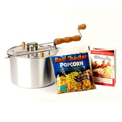 Wabash Valley Farms Retro Popcorn Popping Necessities Set with Stainless Steel Whirley-Pop