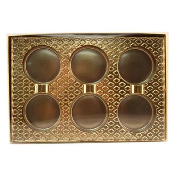 6 Cavity Cookie or Truffle Gold Insert Candy Box with Clear Lid