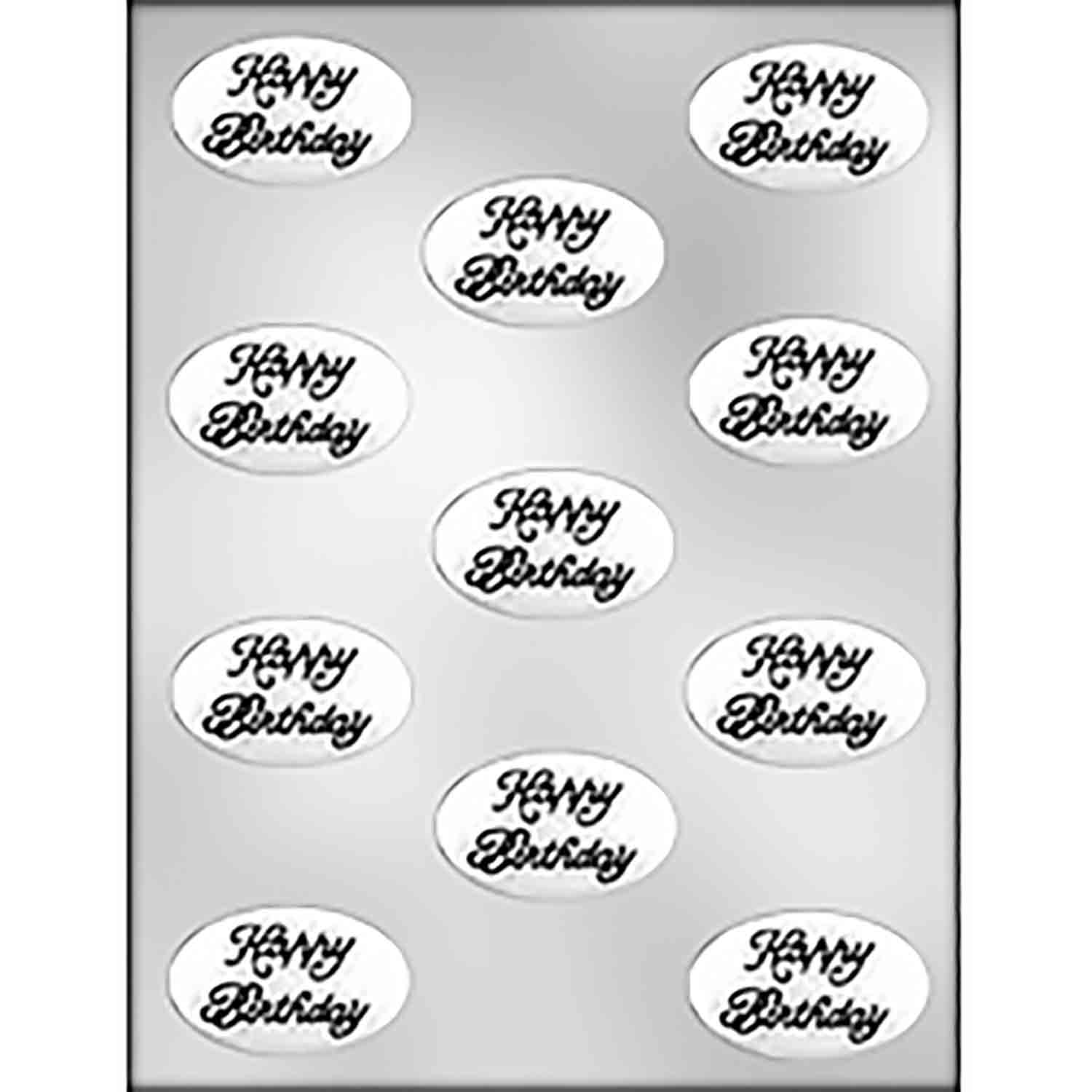Script Happy Birthday on Oval Chocolate Candy Mold 9012102 Country