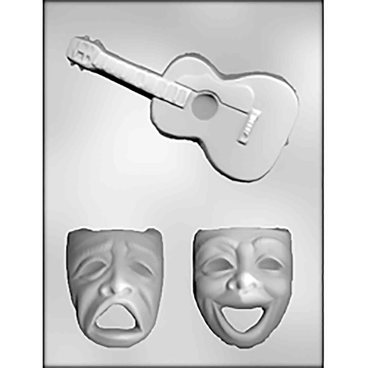 Large Comedy/Tragedy Faces & Guitars Candy Mold