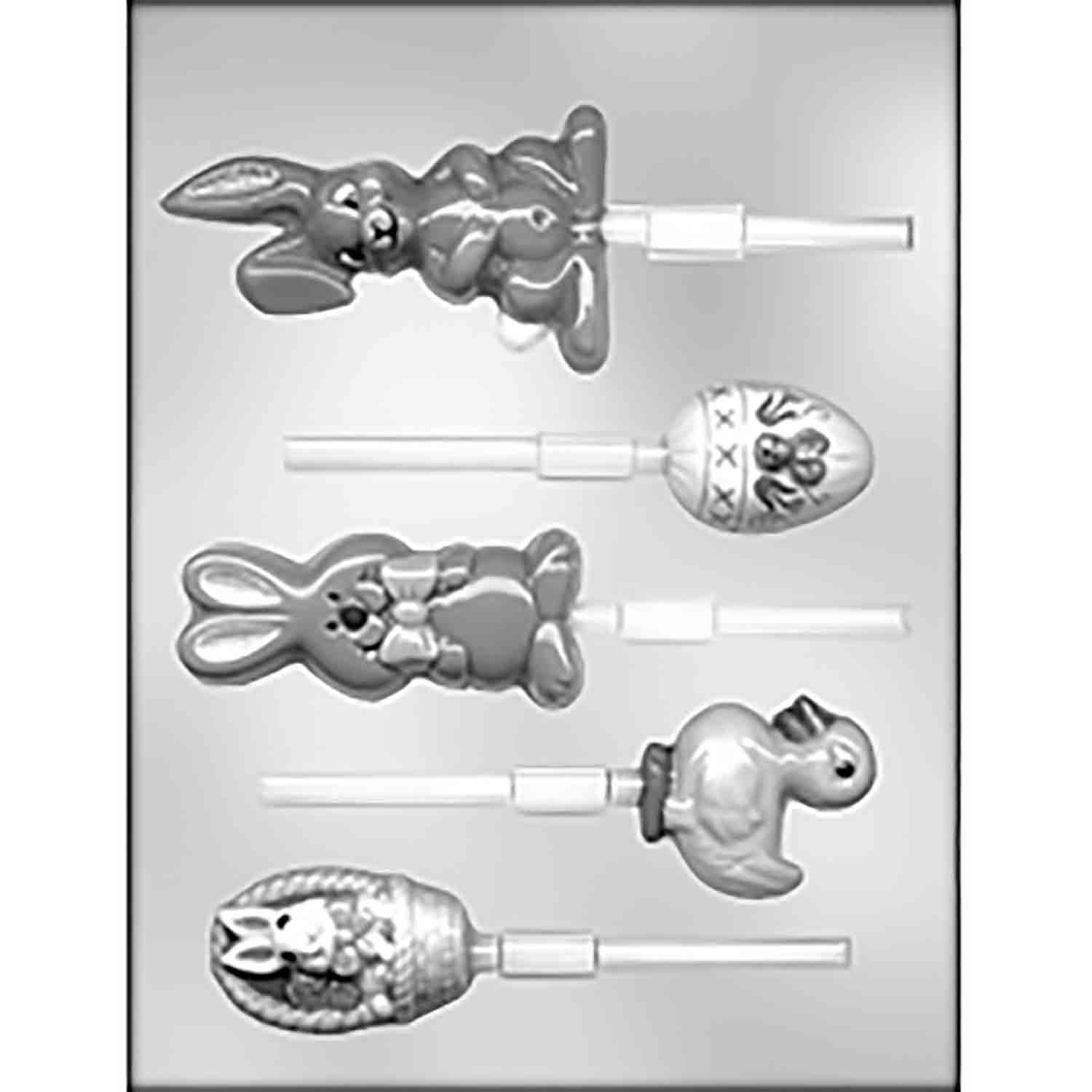 Two Rabbits, Duck, Egg & Basket Sucker Candy Mold