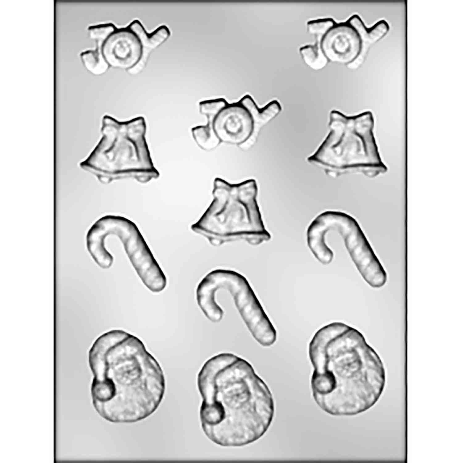 Bells, Santa, "JOY" & Candy Cane Candy Mold