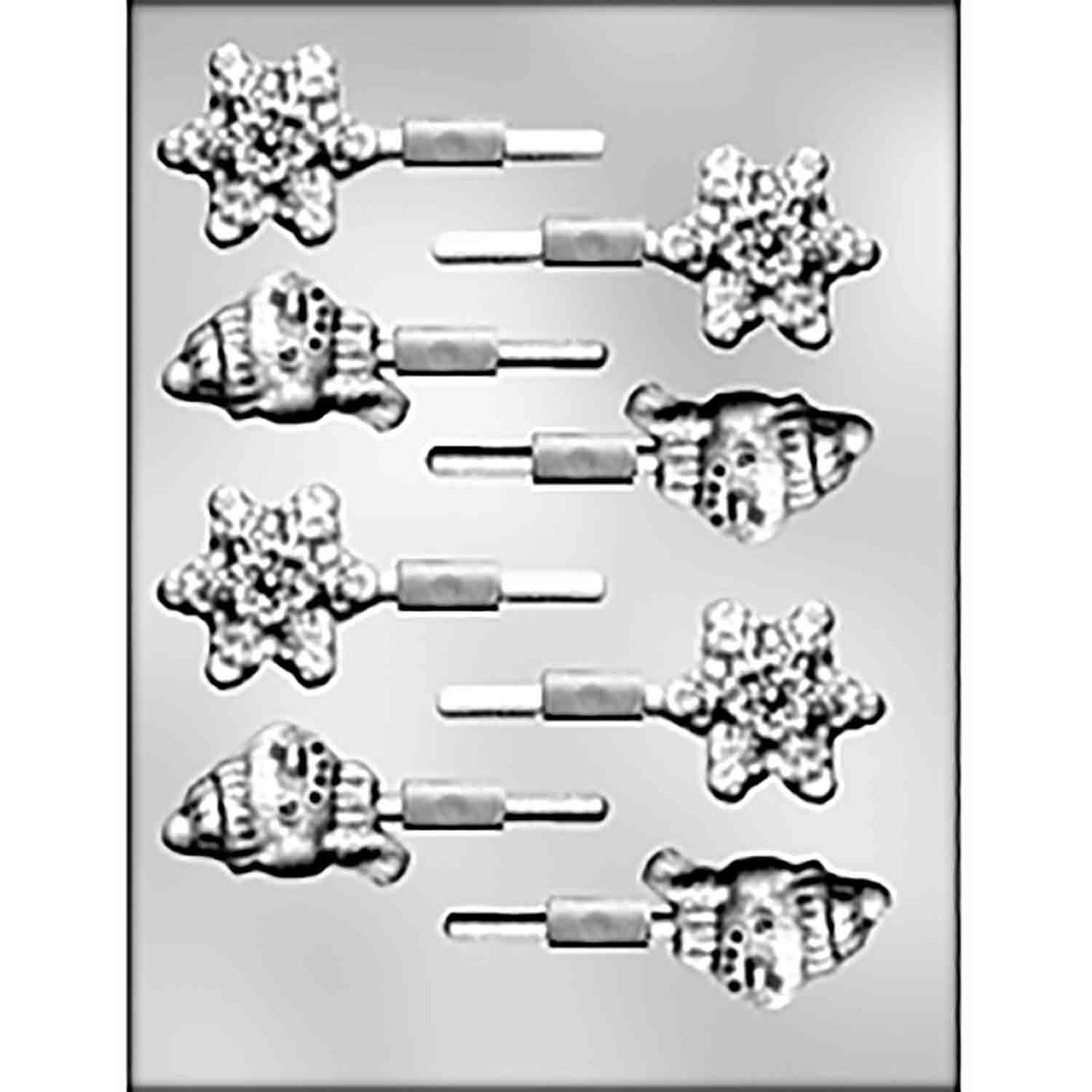 Snowman Head & Snowflake Sucker Candy Mold