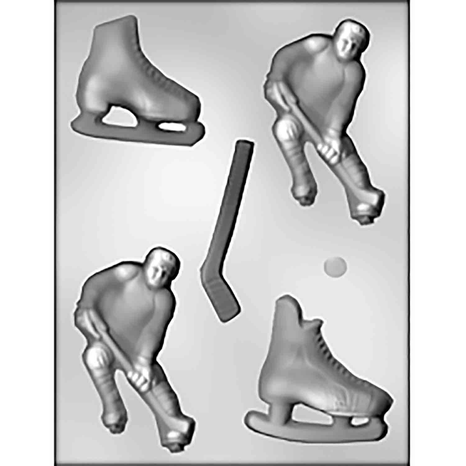 Hockey Player, Puck, Stick & Skates Chocolate Mold