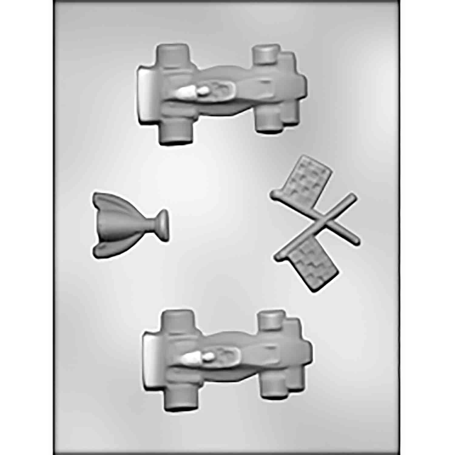 Race Cars, Trophy & Flags Chocolate Mold