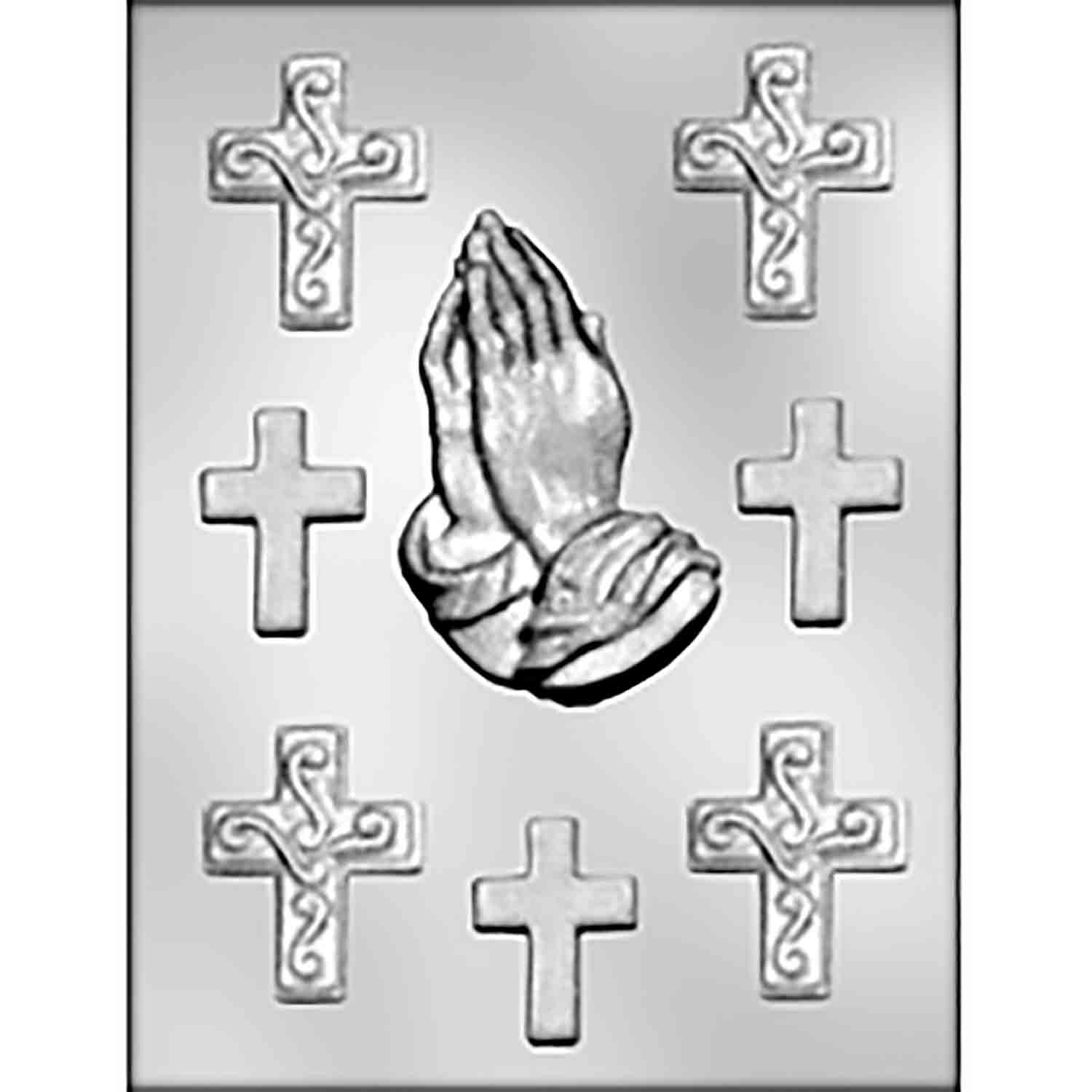 Large Praying Hands w/ Asst Crosses Chocolate Mold