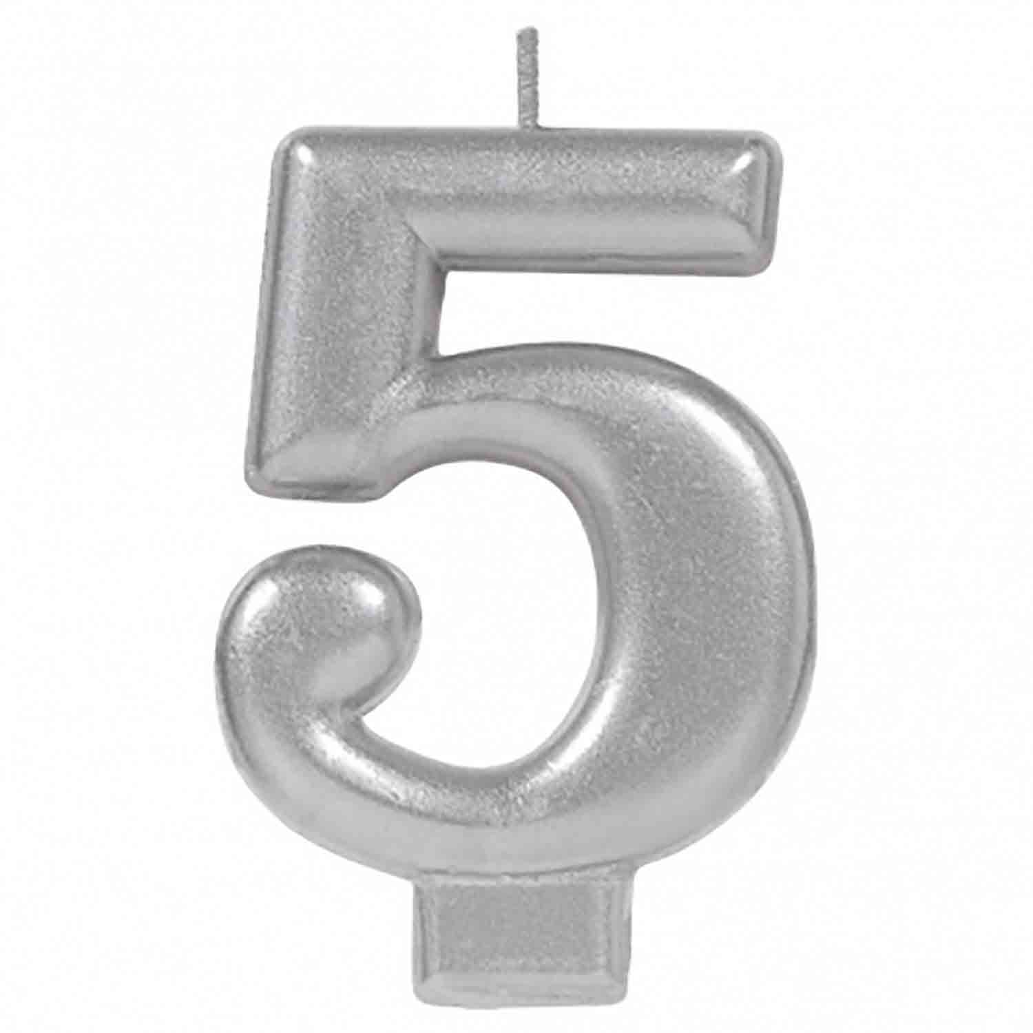 Silver Number 5 Candle