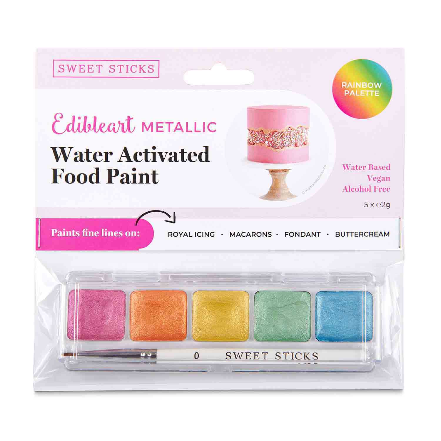 Rainbow Palette Metallic Water Activated Food Paint