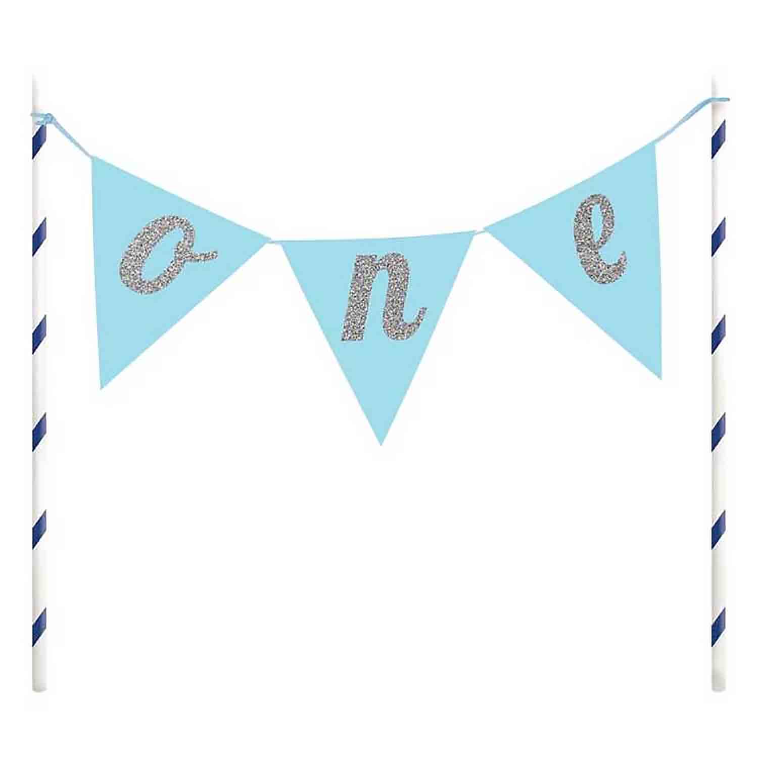 Blue "One" Pennant Cake Topper