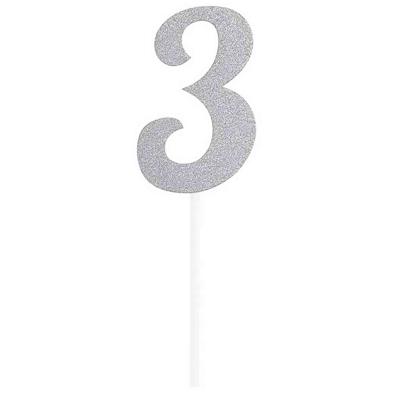 Number 3 Silver Cake Topper