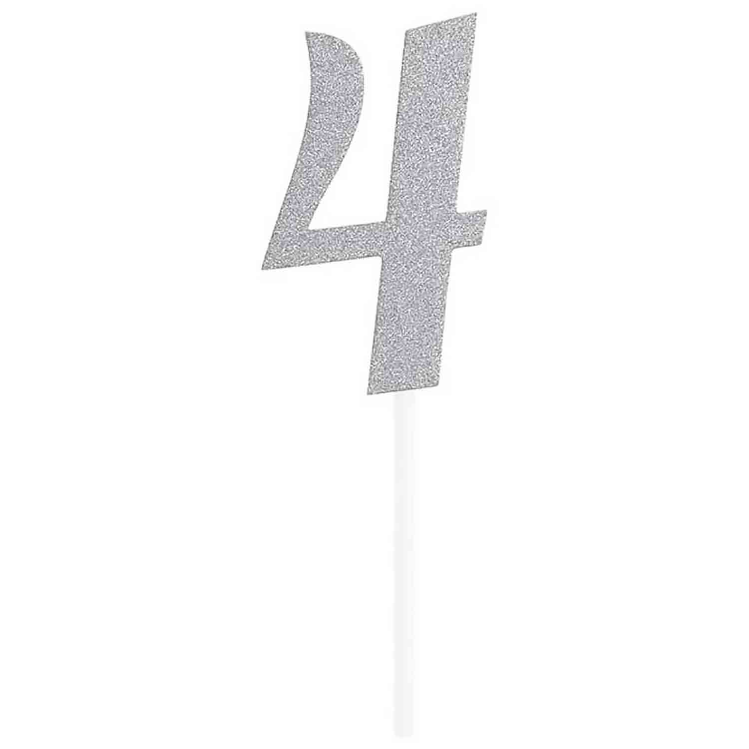 Number 4 Silver Cake Topper