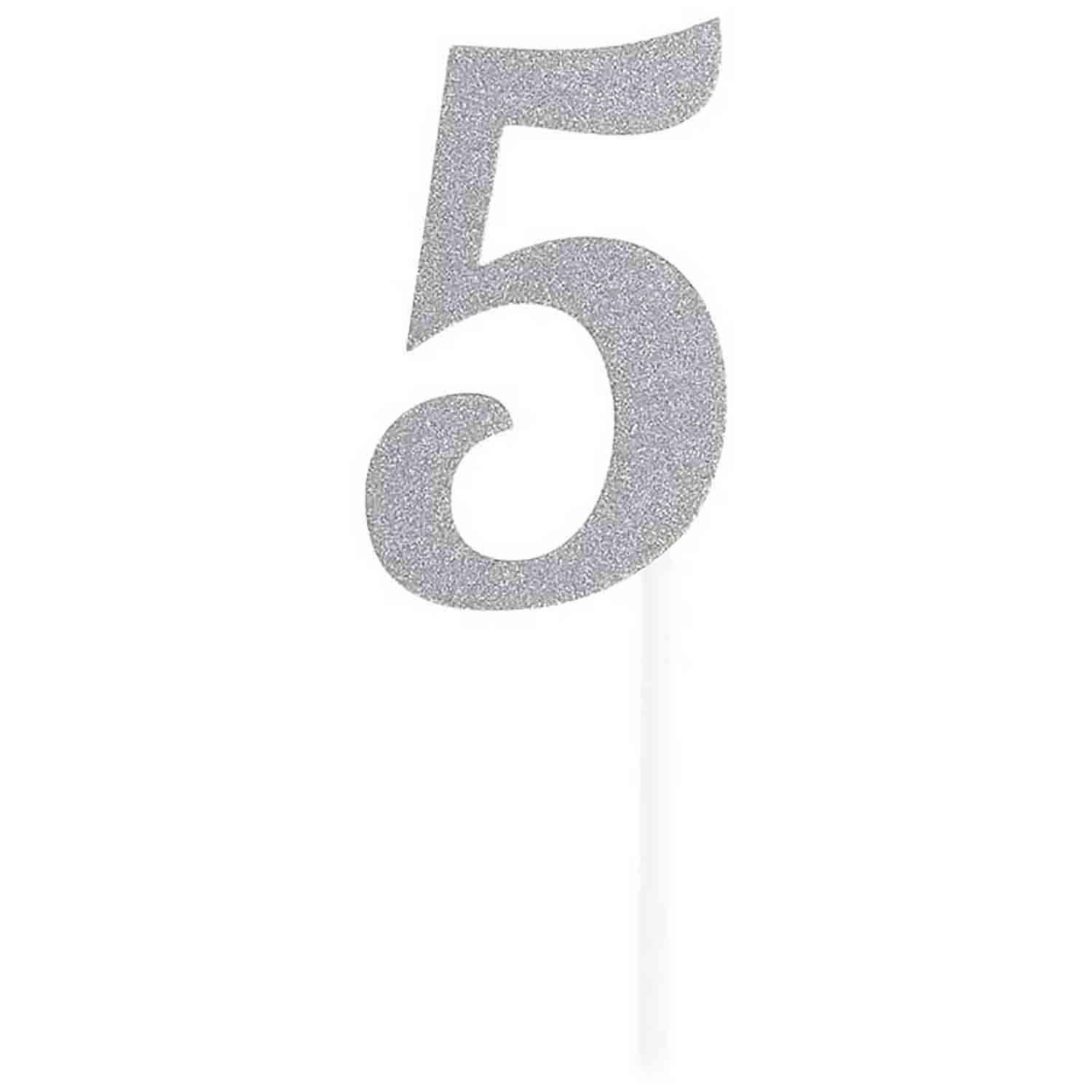 Number 5 Silver Cake Topper