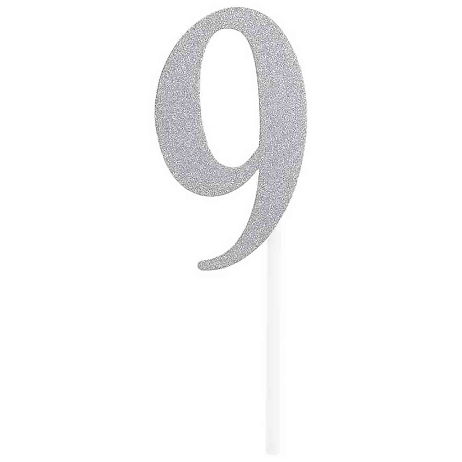 Number 9 Silver Cake Topper