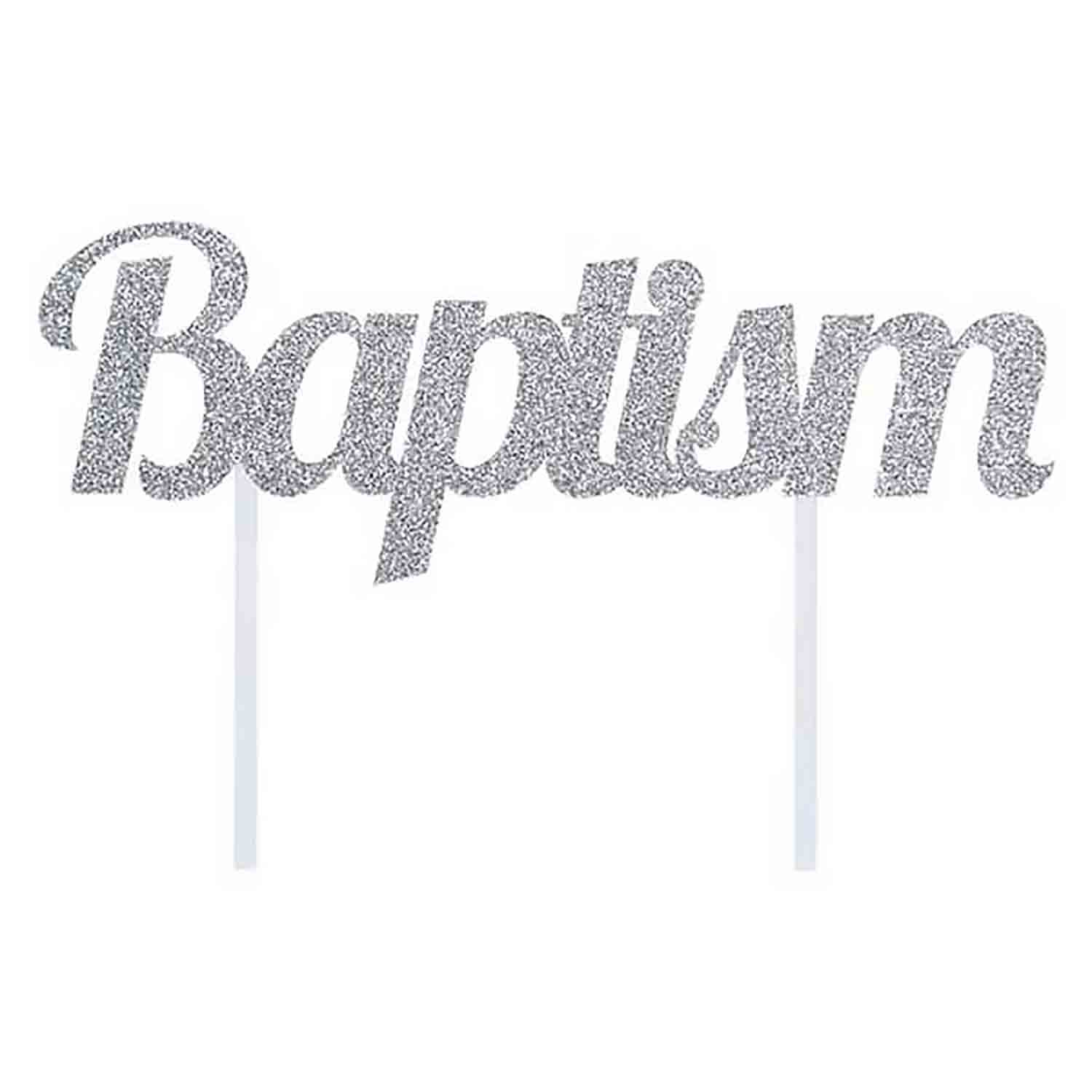 Silver Baptism Cake Topper