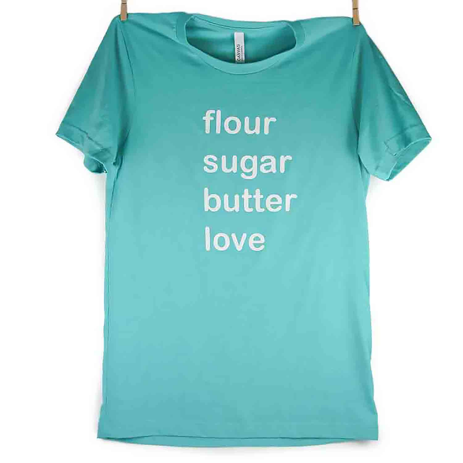 Teal Flour Sugar Butter Love TShirt Small Country Kitchen