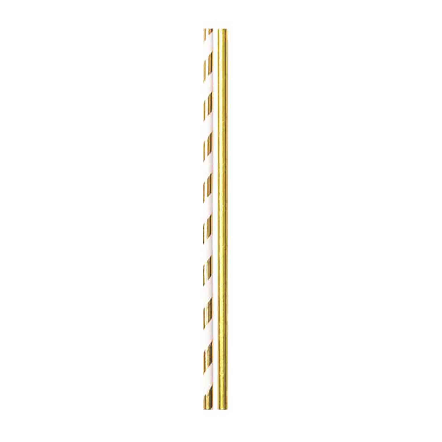 Gold Solid & Stripes Paper Straws