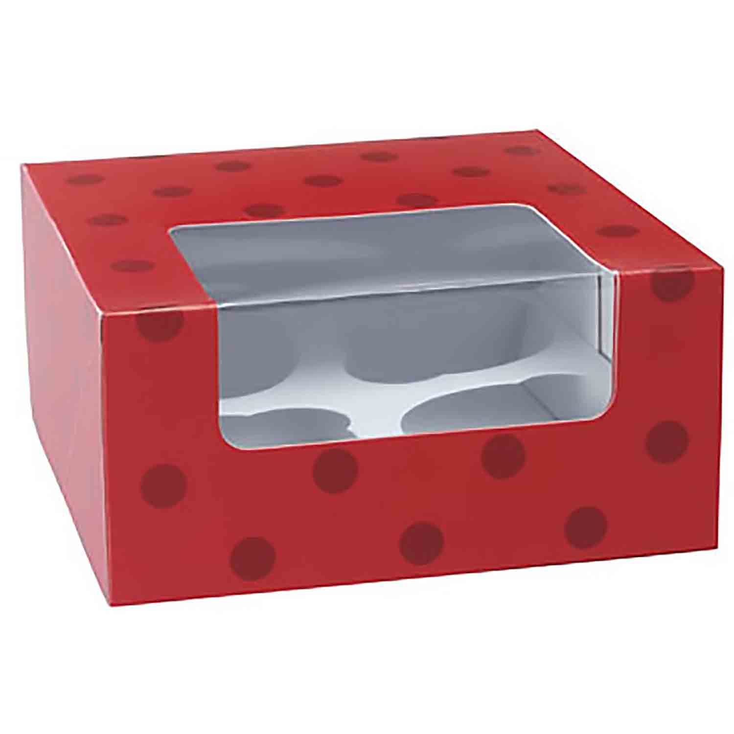 Red Dot 4 Ct Cupcake Box with Window