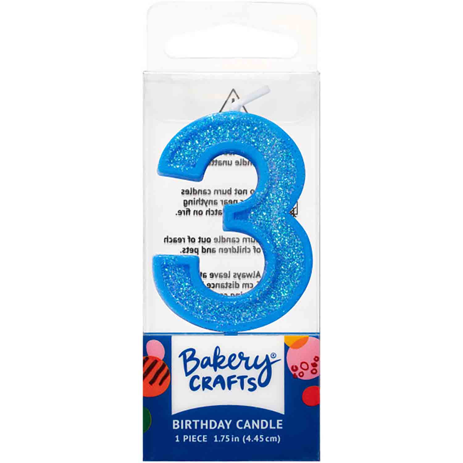 Blue Number 3 Glitter Candle