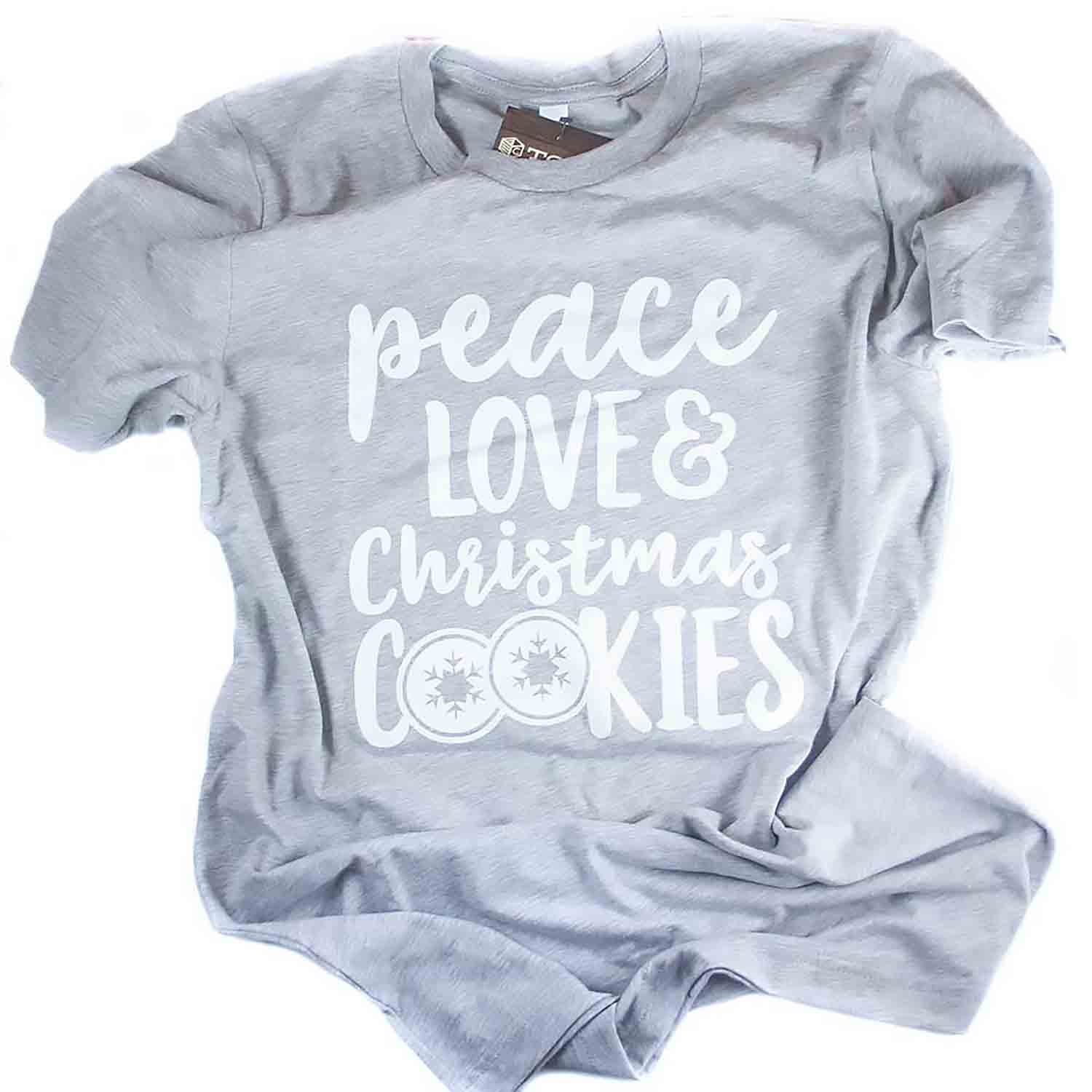 Grey Peace Love & Christmas Cookies T-Shirt