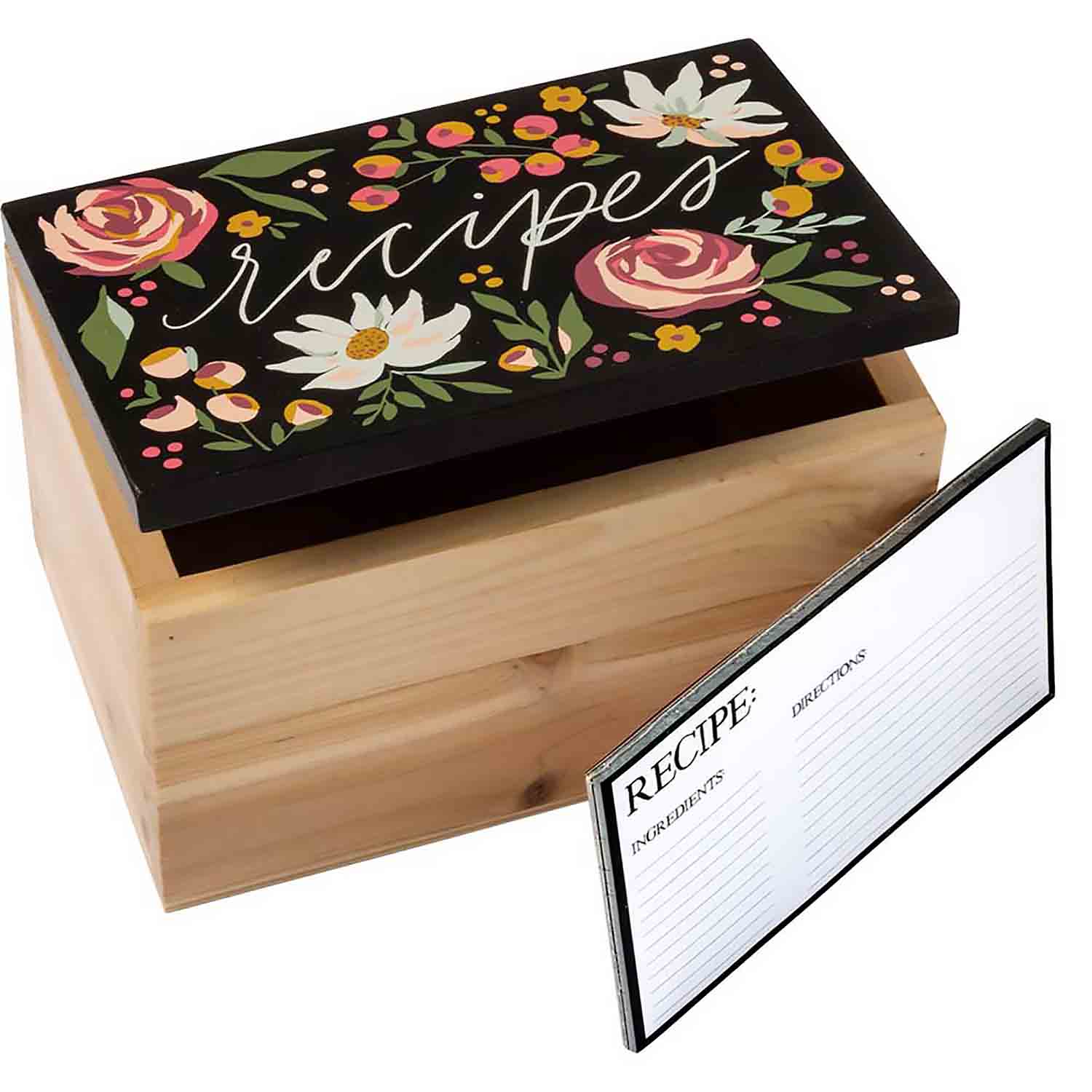 Black Floral Recipe Box
