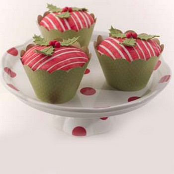 Striped Cupcakes with Holly and Berries