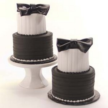 White and Black Mini Tuxedo Tier Cakes