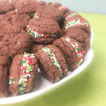 Chocolate Sandwich Cookies w/ Christmas Sprinkles