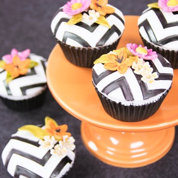 Floral Chevron Cupcakes