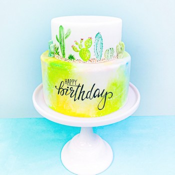 Watercolor Cactus Cake