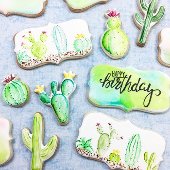 Watercolor Cactus Cookies