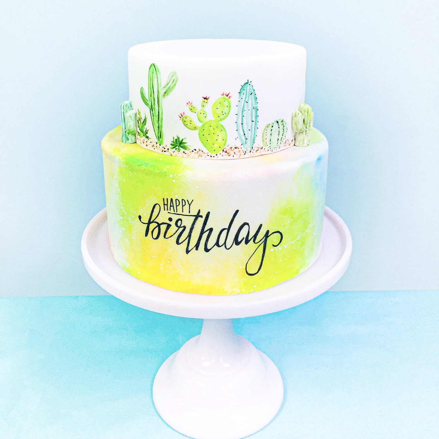 Watercolor Cactus Cake