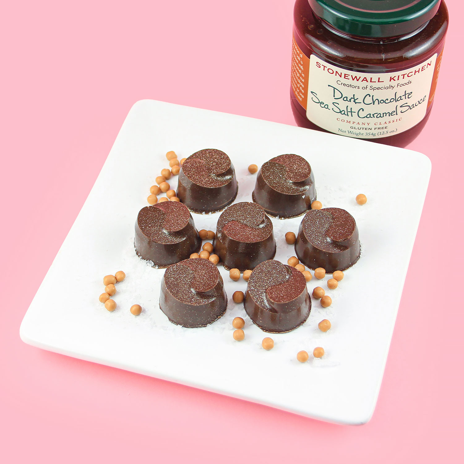 Dark Chocolate Salted Caramel Bon Bon with Stonewall Kitchen caramel sauce