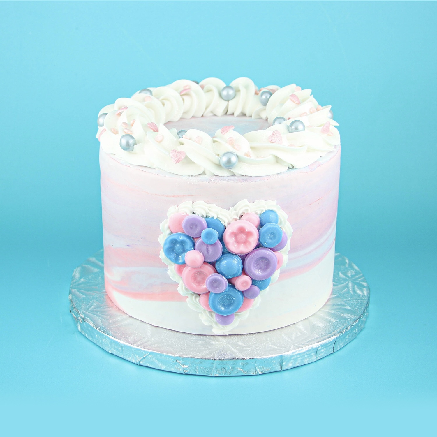 Marble Tie Dye Cake with Chocolate Buttons