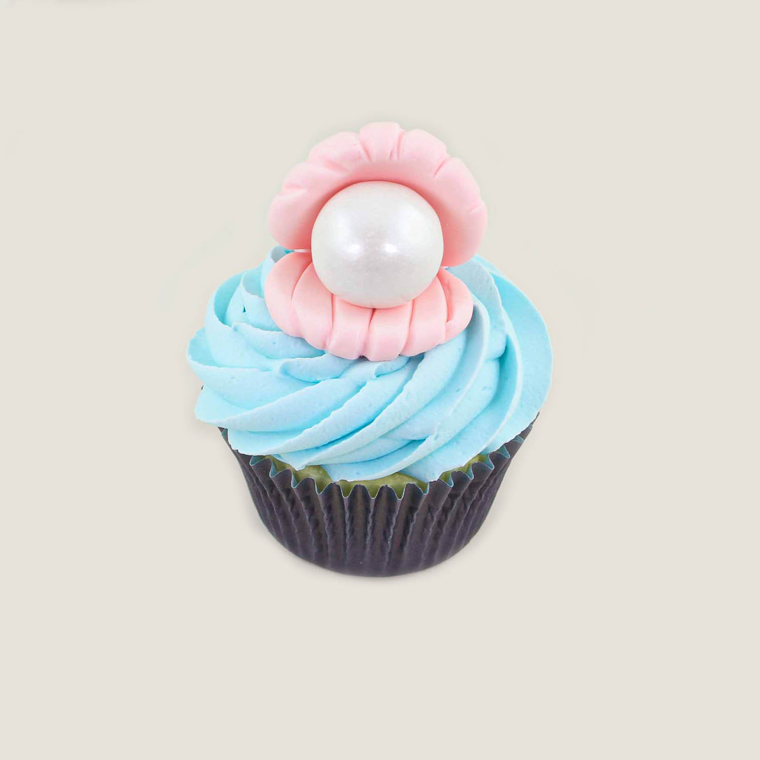 Hand sculpted clam shell cupcake topper with giant pearl gumball