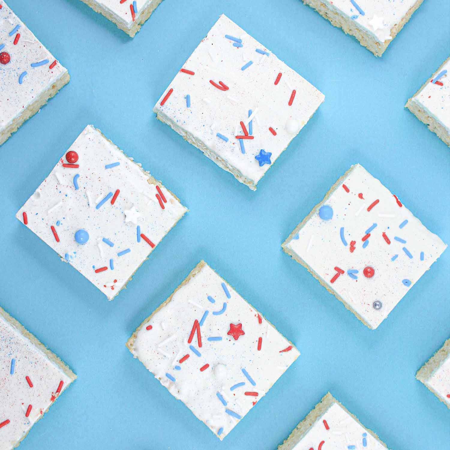 patriotic rice krispies cut into squares