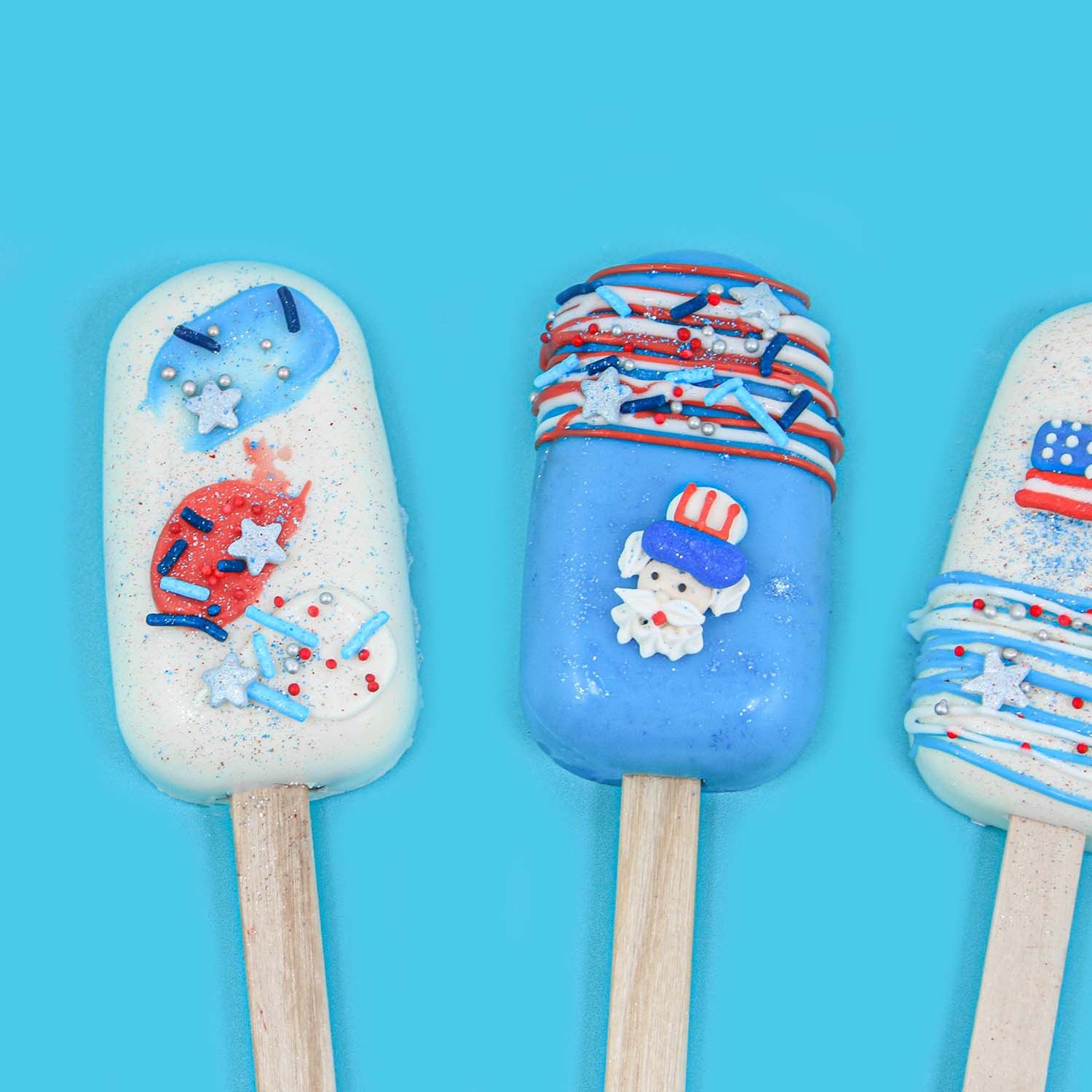 uncle sam and royal icing stars adorned cakesicles