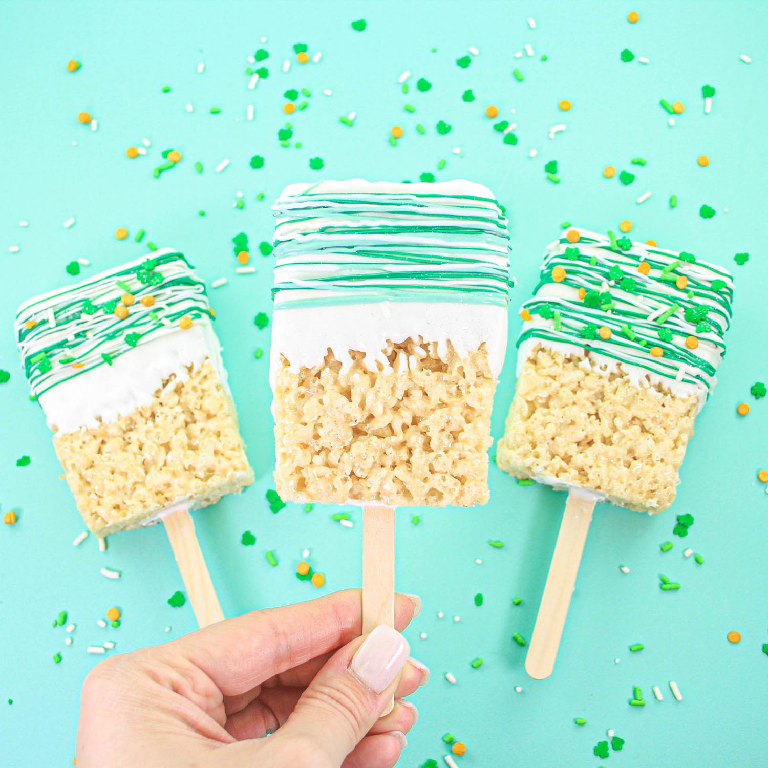 Chocolate Dipped St. Patrick's Rice Krispie Treats