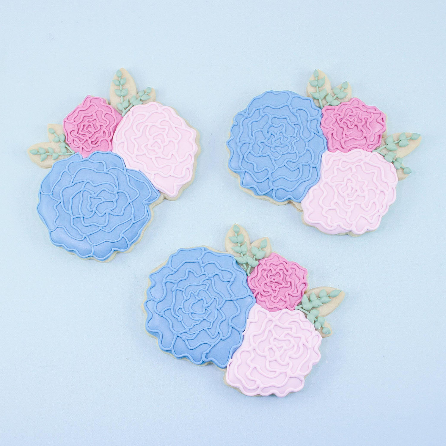 Royal Icing Decorated Sugar Cookies of Floral Clusters