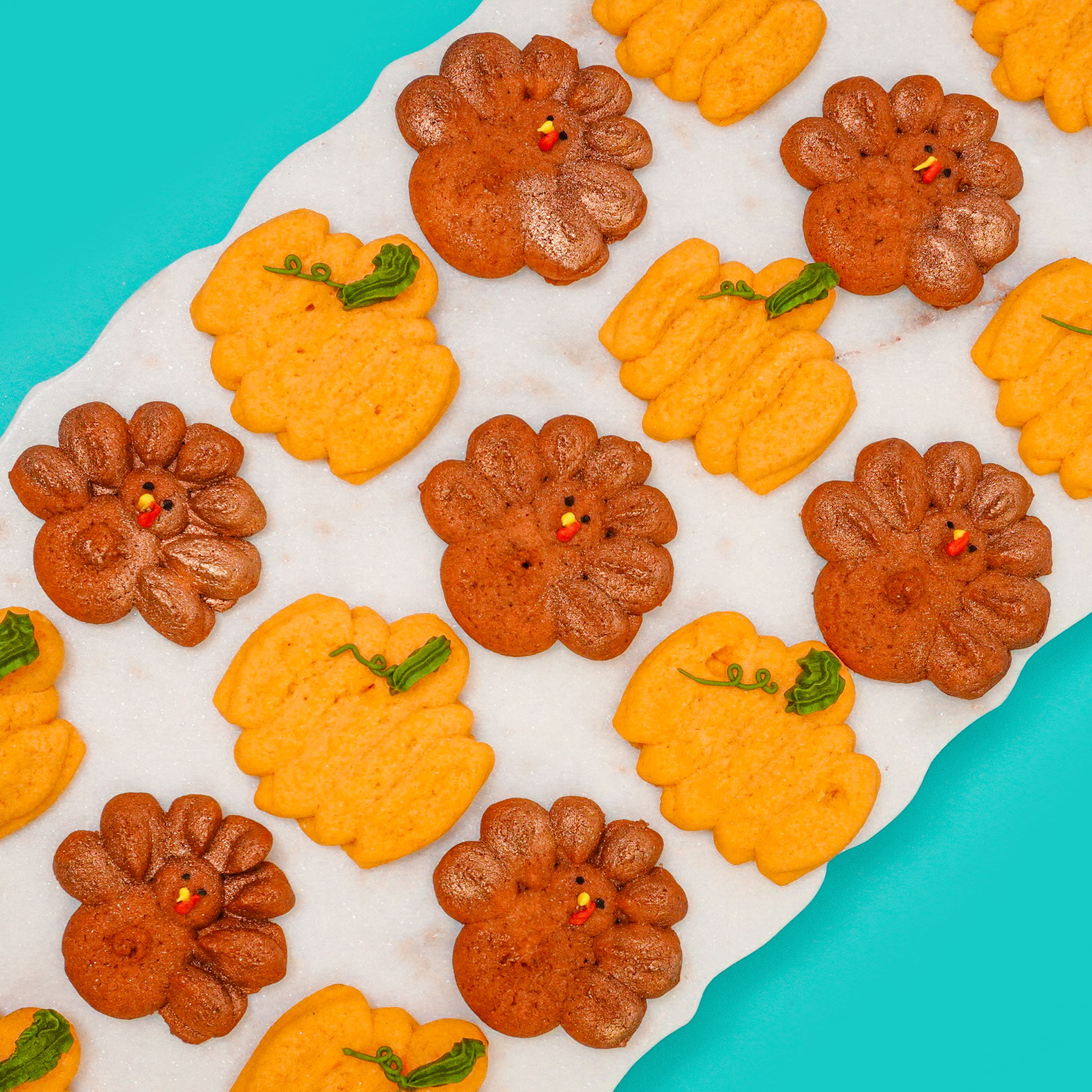 Thanksgiving Turkey and Pumpkin Spritz Cookies Recipe