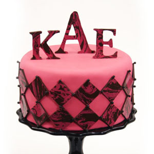 Pink and Black Monogram Cake