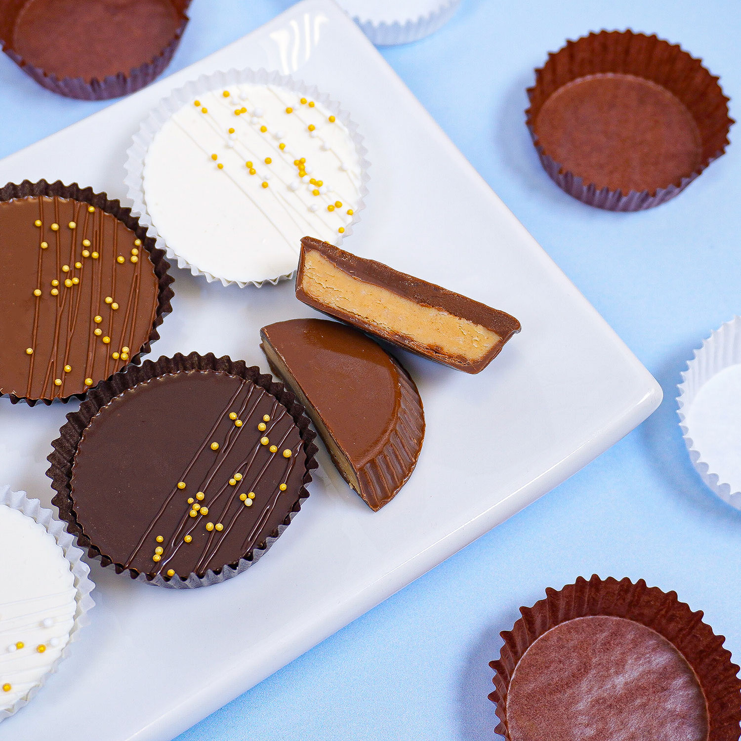 Peanut Butter Cup cut in half to show peanut butter candy center