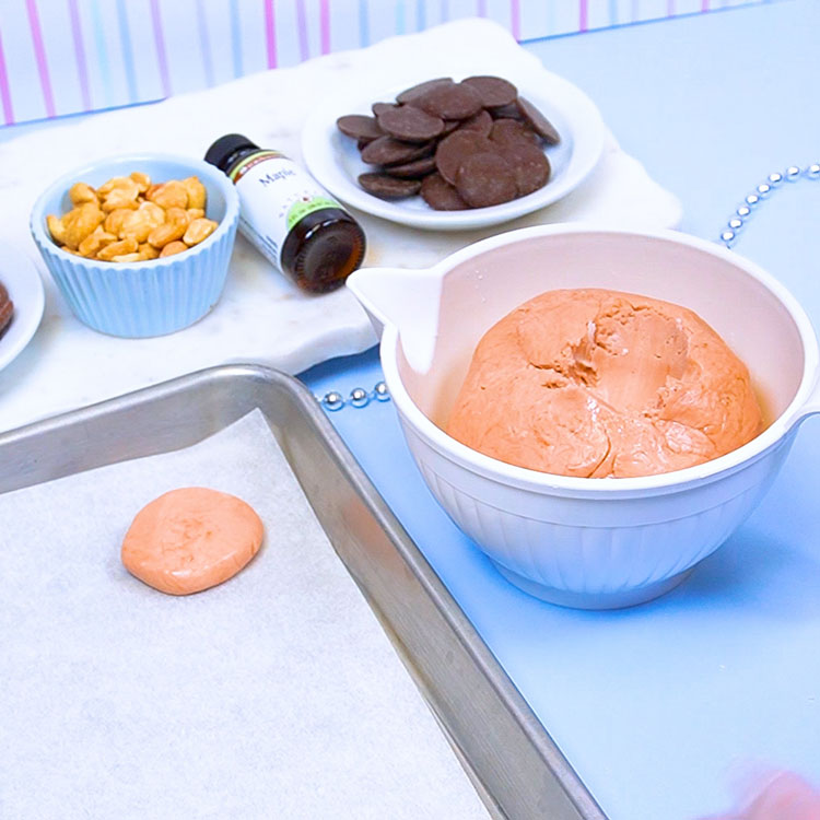 making maple dry fondant patties using a cookie scoop