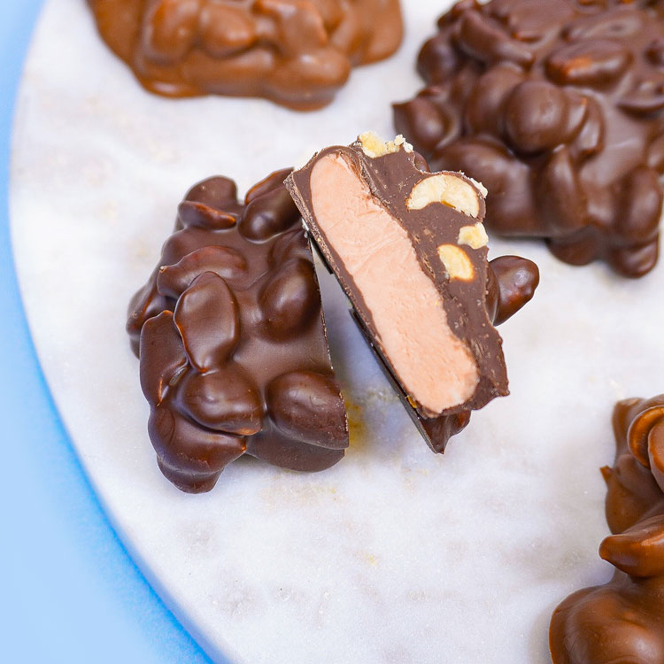 maple chocolate peanut mound cut in half