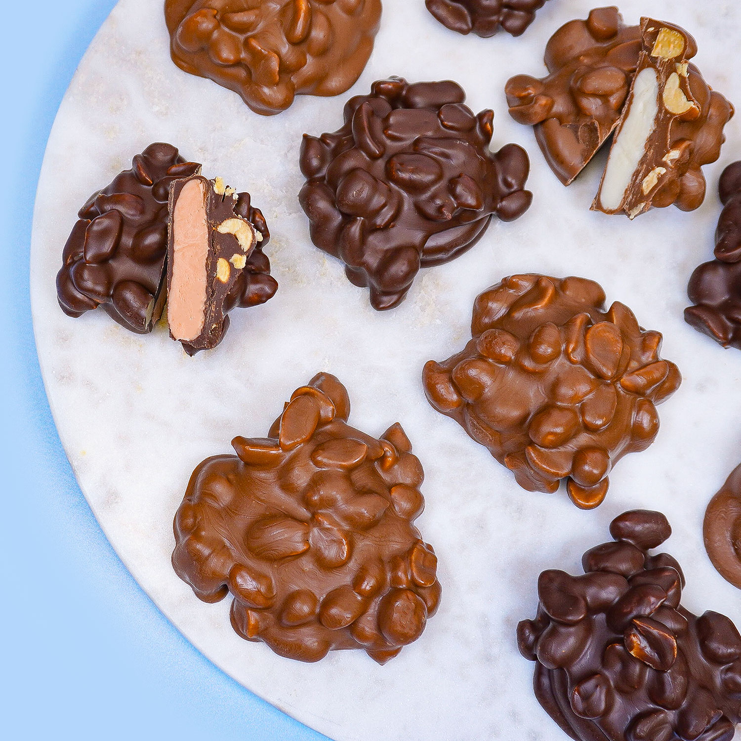 chocolates filled with vanilla and maple cream center and peanuts