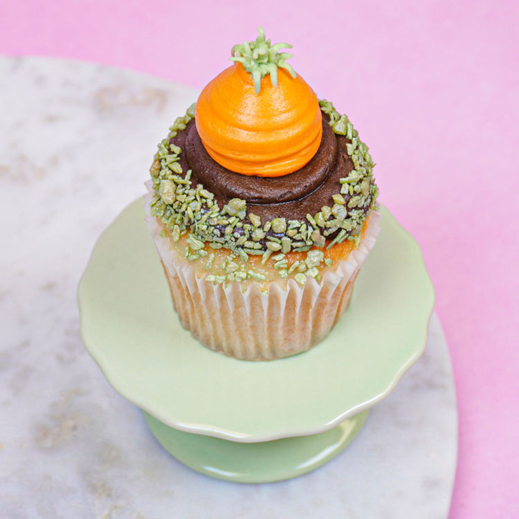 cupcake with chocolate frosting and buttercream carrot