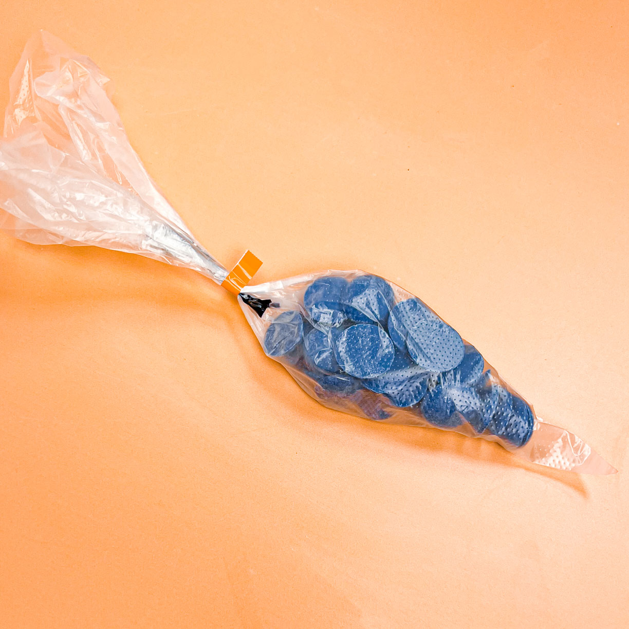 royal blue candy melts in a tipless bag