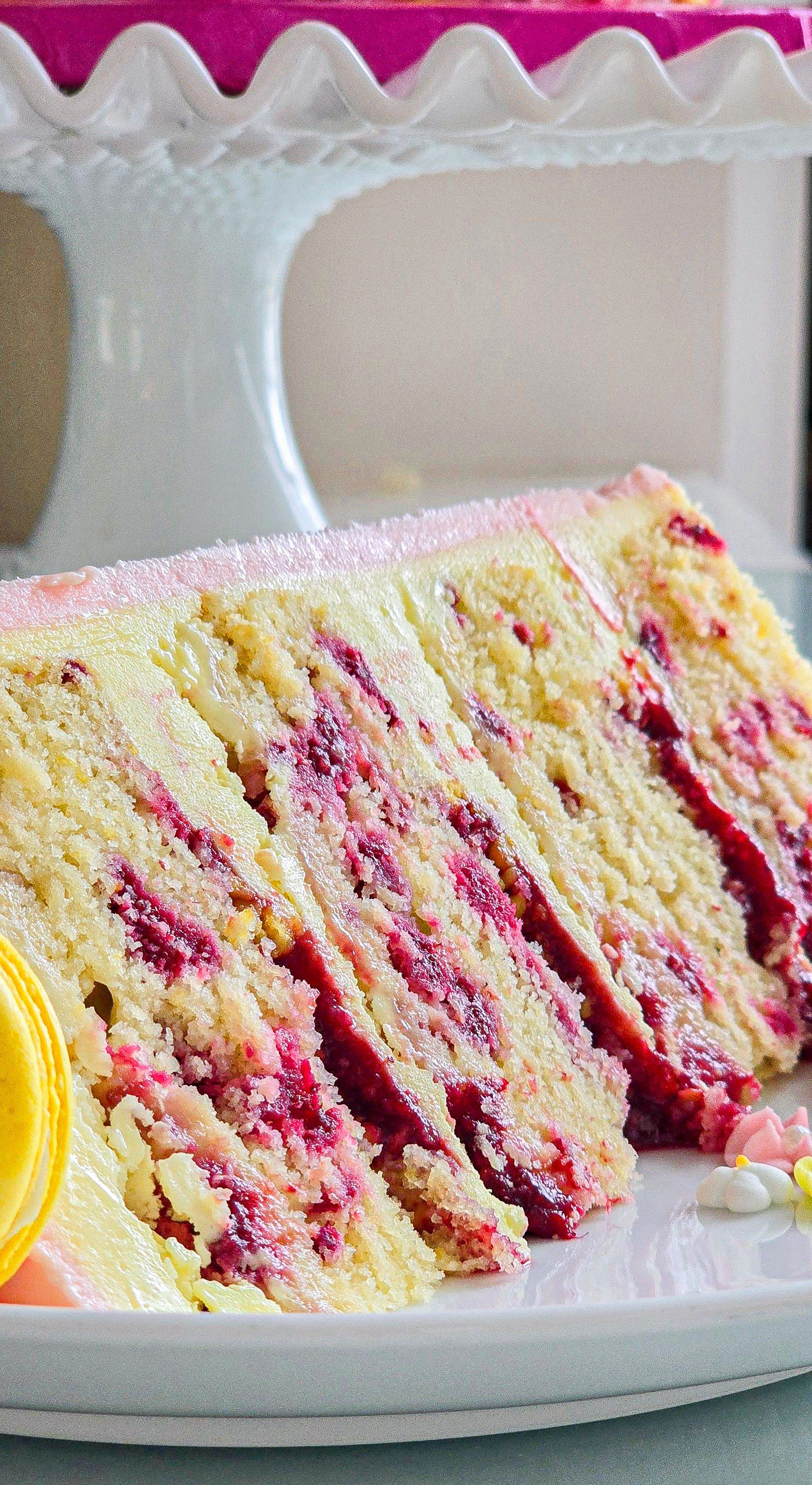 slice of lemon raspberry cake