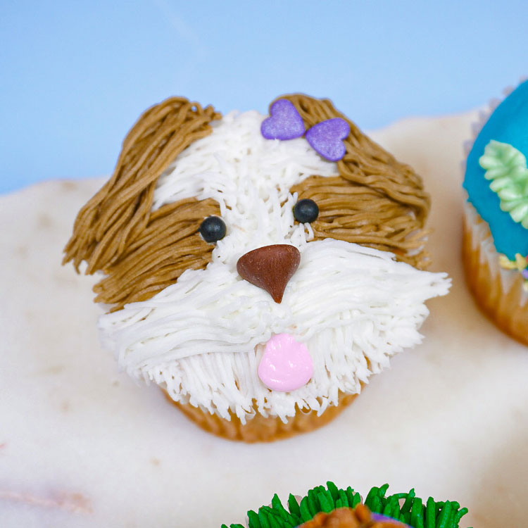 cupcake decorated to look like a dog